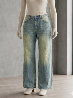 Wide Leg Faded Blue Denim Jeans